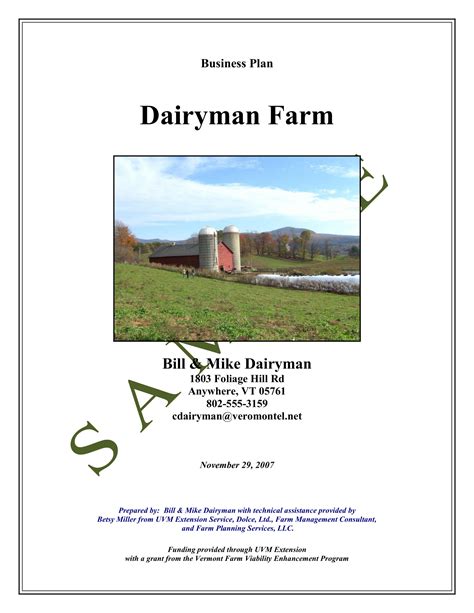 Sample Business Plan For Dairy Farming